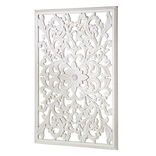 American Art D&#xE9;cor&#x2122; 36&#x22; Hand-Carved Distressed White Floral Wood Wall Medallion